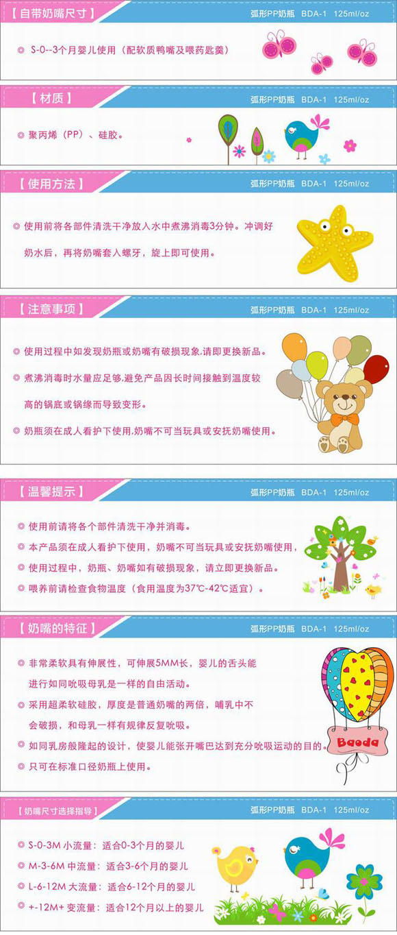 寶德弧形PP奶瓶125ml藍(lán)