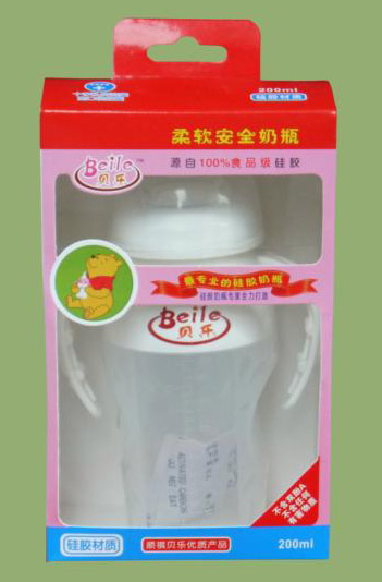 貝樂寬口徑帶柄硅膠奶瓶230ml