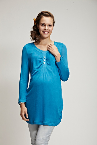 添茜藍(lán)色長袖孕婦服