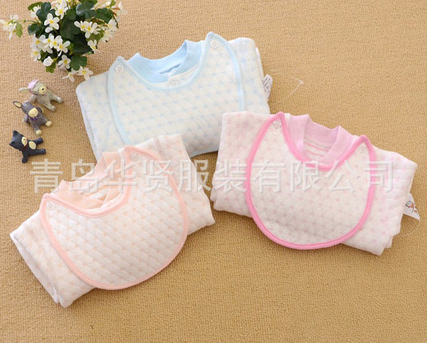 樂嬰健純棉保暖開檔連體衣(帶圍兜)