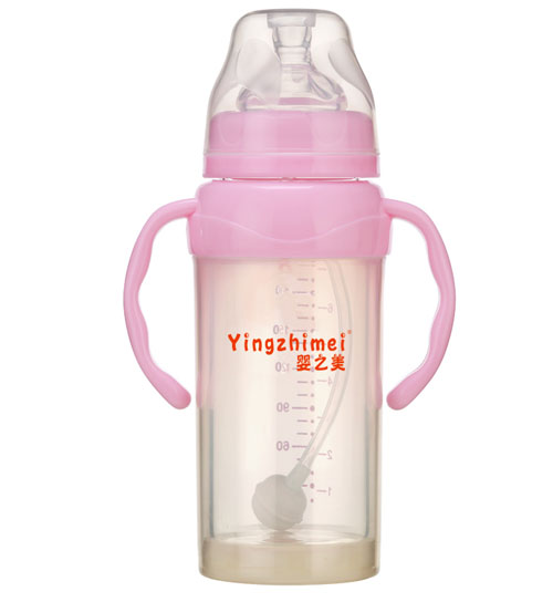 嬰之美寬口防爆雙耳自動(dòng)玻璃奶瓶240ML粉色
