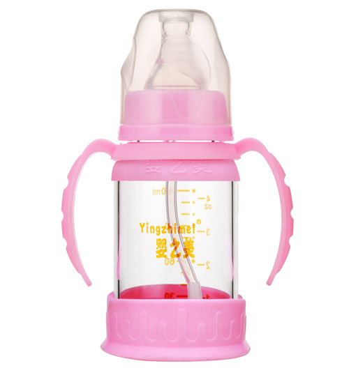 嬰之美標口雙耳自動高硼硅玻璃奶瓶120ML粉色