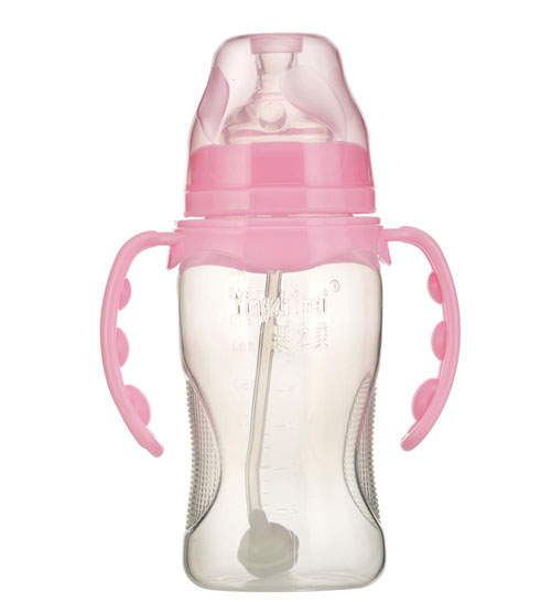 嬰之美寬口雙耳自動(dòng)弧形PP奶瓶270ML粉色