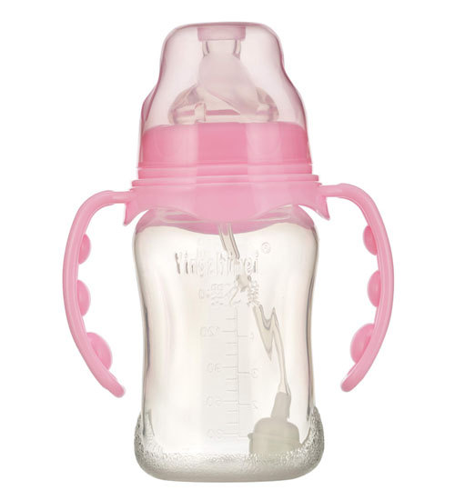 嬰之美寬口雙耳自動弧形PP奶瓶210ML粉色