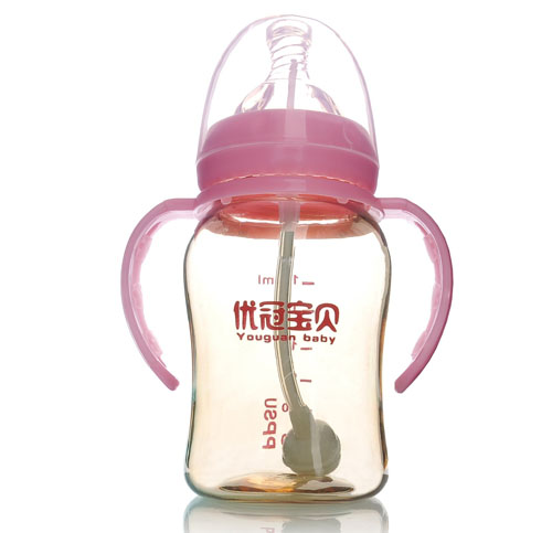優(yōu)冠寶貝PPSU寬口帶柄自動(dòng)奶瓶180ml紅色