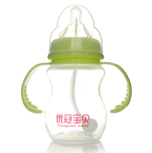 優(yōu)冠寶貝寬口帶柄自動(dòng)PP奶瓶210ml綠色