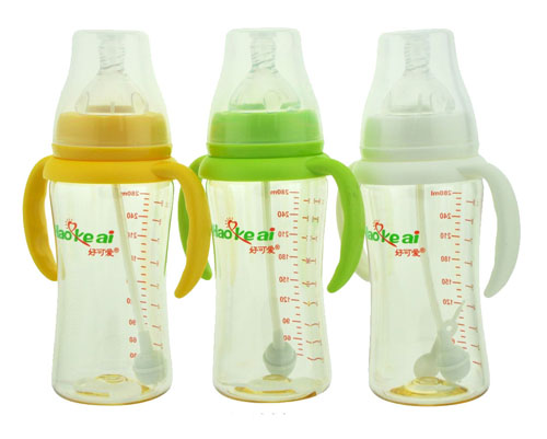 好可愛寬口自動(dòng)吸管手柄弧形奶瓶280ml