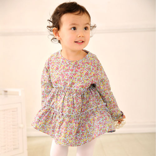 棉果果裙式圓領碎花上衣粉色