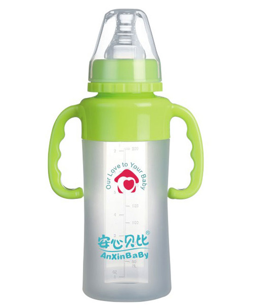 安心貝比雙柄標(biāo)口直身硅膠奶瓶200ml