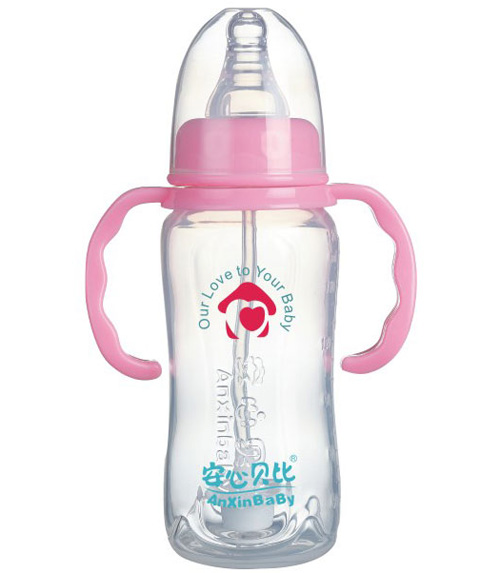 安心貝比雙柄標(biāo)口自動吸管弧形奶瓶180ml