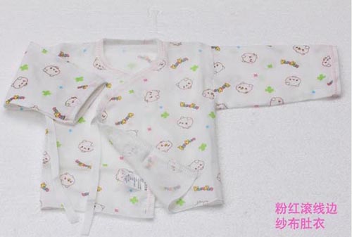 KUNKUN嬰兒紗布肚衣粉紅滾線邊