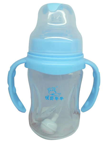 優(yōu)貝牛牛藍(lán)色寬口雙柄全自動PP奶瓶180ml