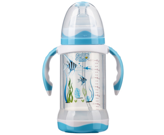貝嬰奇210ml寬口雙層防爆玻璃奶瓶藍(lán)色