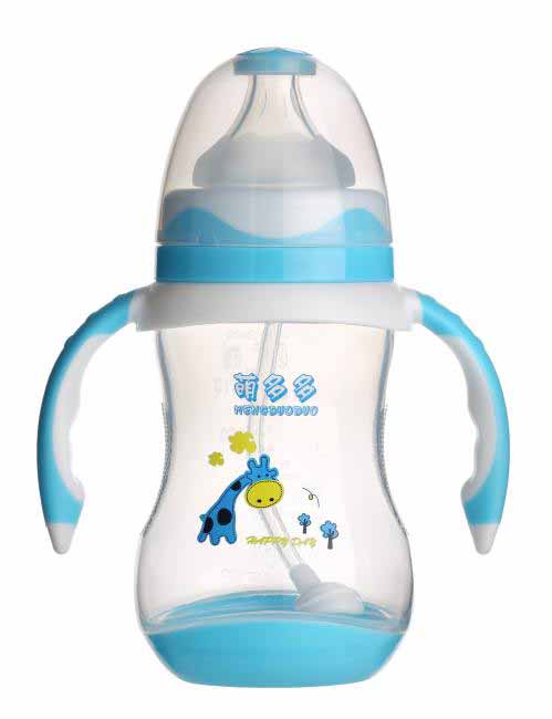 萌多多PP寬口240ml雙色蘭白手柄自動(dòng)奶瓶藍(lán)色