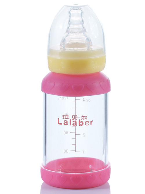 拉貝爾4安士標準口徑連藍色感溫保護環(huán)玻璃奶瓶