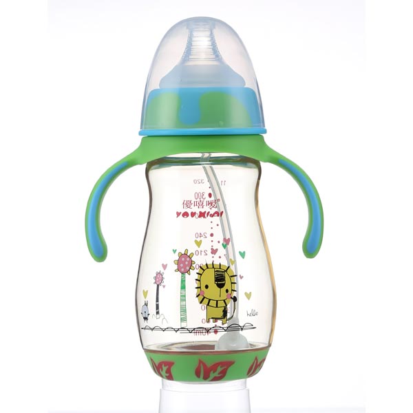 優(yōu)嘻噯PPSU有柄自動感溫奶瓶320ml綠色