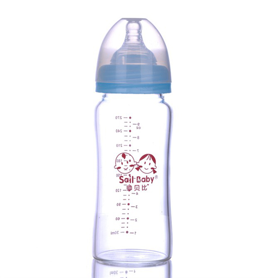 帥貝比寬口弧形晶鉆玻璃奶瓶270ML