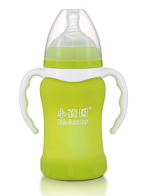 小孩國寬口感溫自動玻璃奶瓶220ML 綠色