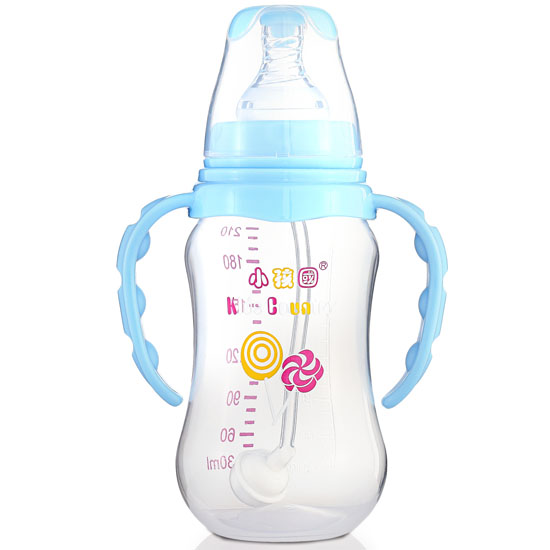 小孩國標(biāo)口自動弧形PP安全奶瓶210 ML藍色