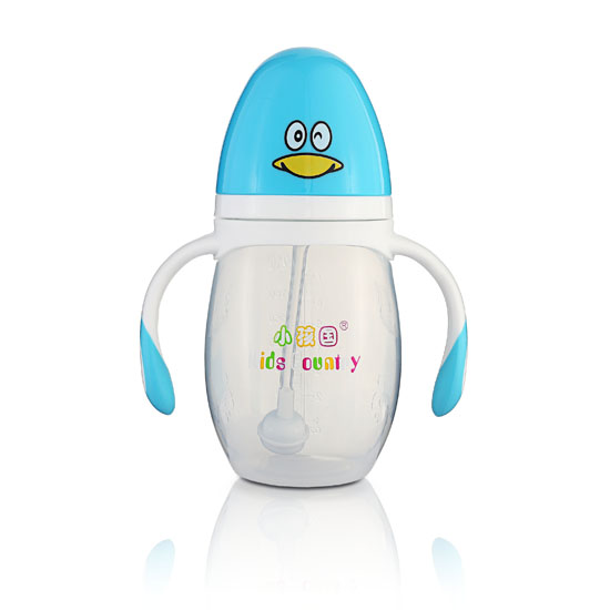 小孩國寬口自動企鵝PP奶瓶210ML 藍色