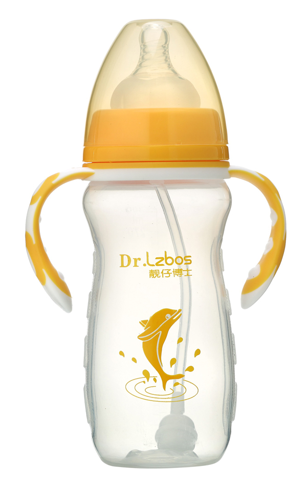 靚仔博士PP寬口徑晶透自動奶瓶300ML橙色