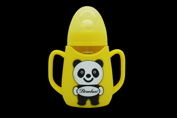 貝臣180ml 寬口熊貓硅膠套防摔晶鉆玻璃奶瓶
