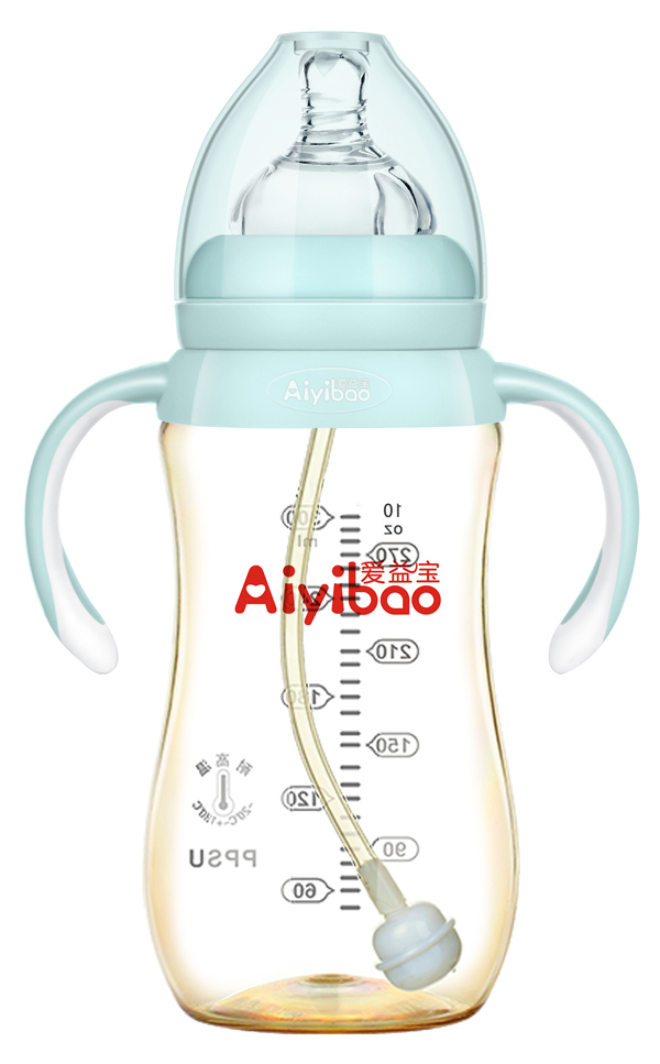 愛益寶寬口弧形有柄自動PPSU奶瓶300ml 藍色
