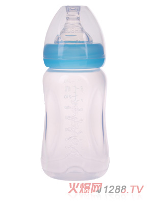 優(yōu)嘻噯無柄寬口PP奶瓶240ML藍(lán)色