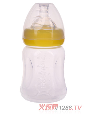 優(yōu)嘻噯無(wú)柄標(biāo)口PP奶瓶180ML黃色