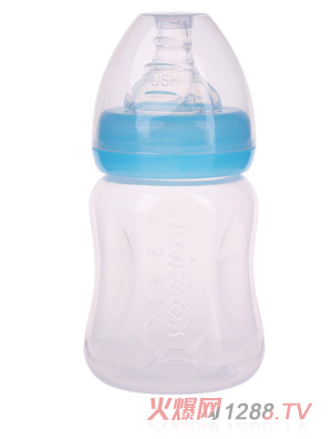 優(yōu)嘻噯無(wú)柄標(biāo)口PP奶瓶180ML藍(lán)色