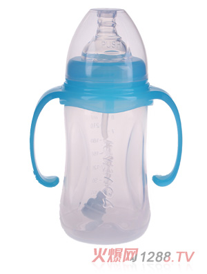 優(yōu)嘻噯寬口有柄自動(dòng)奶PP瓶240ml藍(lán)色
