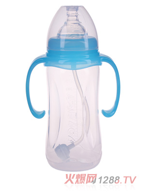 優(yōu)嘻噯寬口有柄自動(dòng)奶PP瓶300ml藍(lán)色