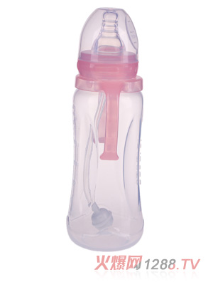 優(yōu)嘻噯標(biāo)口有柄自動(dòng)奶PP瓶240ml粉色