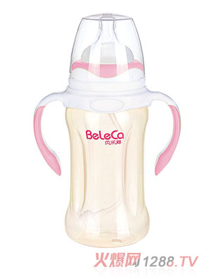 貝樂嘉粉色雙柄嬰兒PP奶瓶