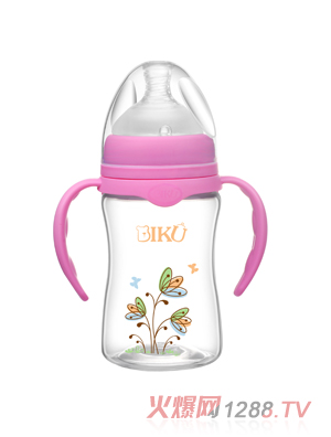 比酷熊嬰幼兒PP奶瓶玫紅色