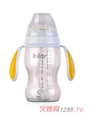 清素350ml寬口自動PP奶瓶配變流量奶嘴-黃色