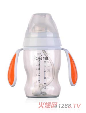 清素250ml寬口自動PP奶瓶配變流量奶嘴-橙色