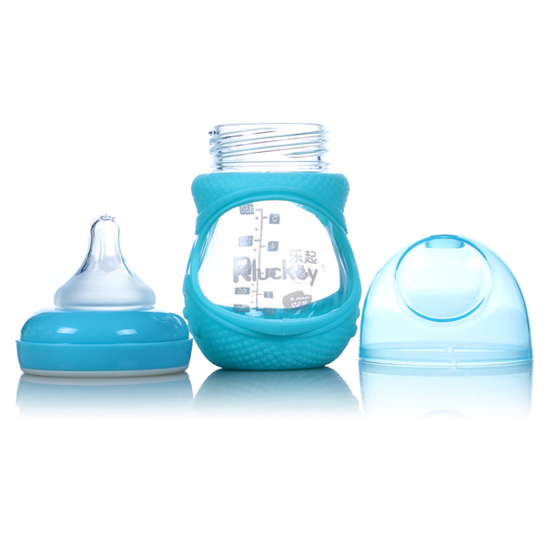 樂起防摔玻璃奶瓶藍(lán)色