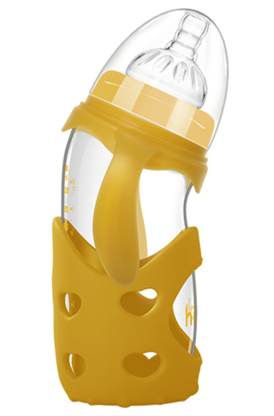 浩一貝貝新生兒彎頭寬口防脹氣奶瓶黃色雙柄240ml